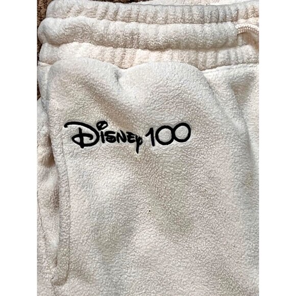 Disney 100 Womens Fleece‎ Lounge Pants Mickey Floral Embroidery Cream Size Small - Picture 5 of 7